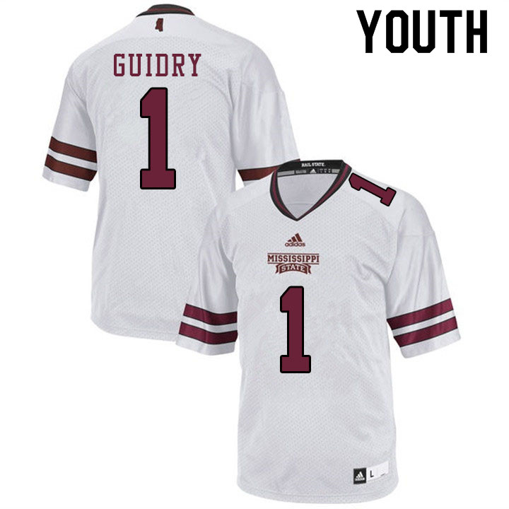 Youth #1 Stephen Guidry Mississippi State Bulldogs College Football Jerseys Sale-White - Click Image to Close